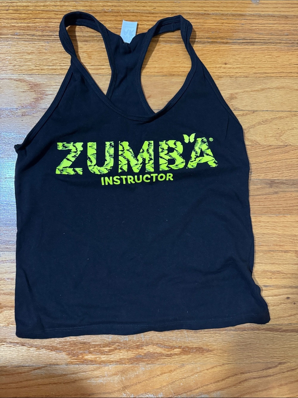 Zumba Fitness Black Tank with Neon Green Instructor Logo
